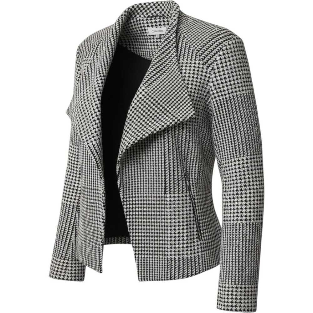Calvin Klein Womens Black White Houndstooth Open Front Draped Blazer Jacket XL